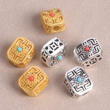 20pcs Rectangle Shape 12x9.5mm Matte Golden Tibetan Silver Metal Loose Beads Lot
