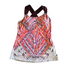 Prana Yoga Tank Top Womens Small Geometric Print Cross Back built-in Bra
