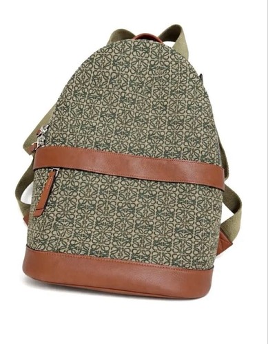 LOEWE Anagram Backpack Khaki Leather Ladies Bag Near Mint Authentic