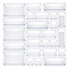 25 PCS Clear Plastic Drawer Organizers Set, 4Size Versatile Bathroom and Vani...