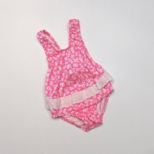Vintage Swimsuit Baby Girls Sz 12m Pink Neon 80s 90s Ruffle