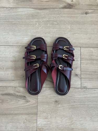 Sandro Burgundy Leather Triple Strap Sandals Size 39 EU