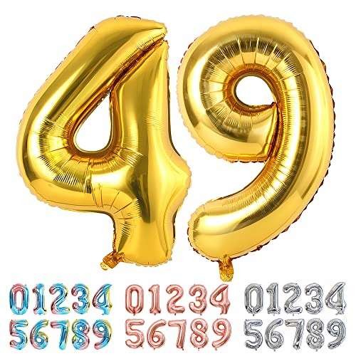 Ponmoo Foil Balloon Number 49/94 Gold,  Assorted colors , sizes 