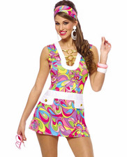 60  s 70  s Groovy Hippie Mini Dress Costume Multicolor size M