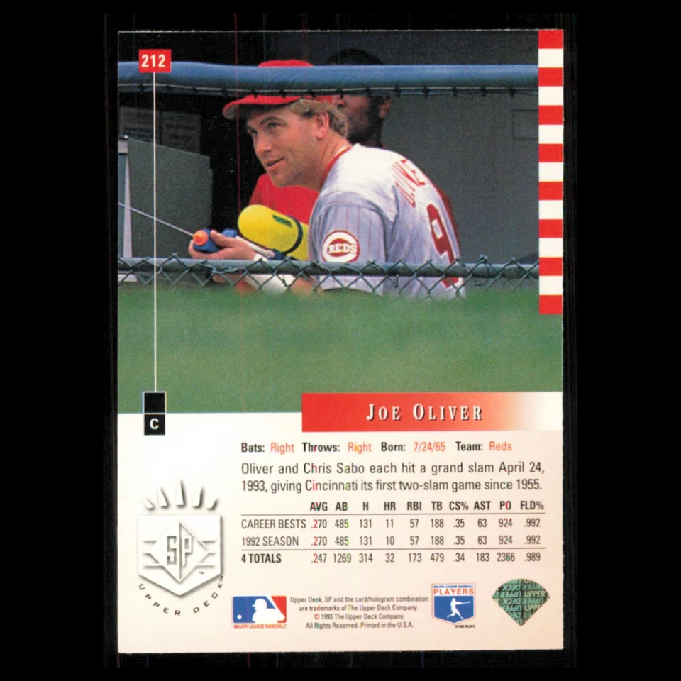 Joe Oliver #212 1993 SP Cincinnati Reds Baseball Card MLB NM - Image 2 of 3