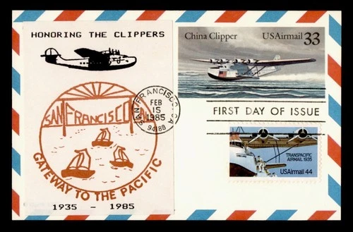 DR WHO 1985 FDC CHINA CLIPPER AIRMAIL POSTAL CARD COMBO M75085