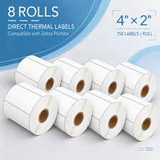 8Roll 4x2 Thermal Barcode Labels for Rollo and Phomemo, 750 Labels on Each Roll