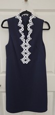 Vince Camuto Dark Blue Sleeveless Sheath Dress White Applique Neckline Size 10