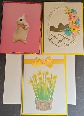 Papyrus Easter Greeting Card  Rabbit Basket Daffodils 3 Cards Set # 5  MPNs
