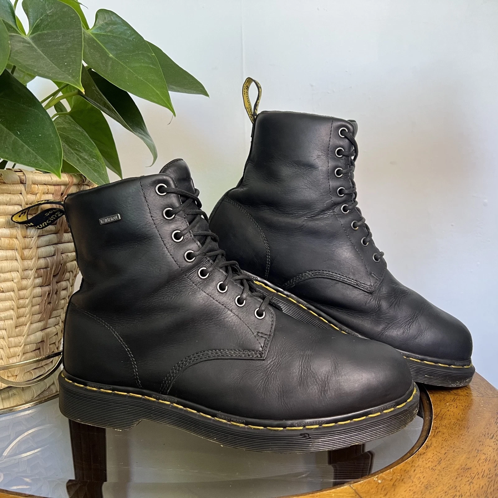 Doc Dr Martens Black Leather Waterproof Boots Mens UK Size 10 1460 WP
