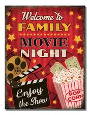 Welcome to Family Movie Night Tin Sign wall decor 12.5" x 16" Made in USA