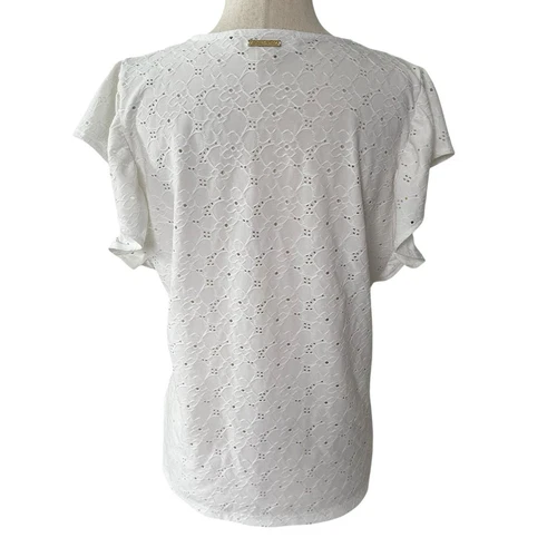 Michael Kors White Eyelet Shirt Women Top Size Large | 4-27 - Picture 2 of 6