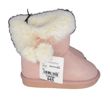 NEW Girls Toddler SZ 8M Thereabouts Willa Faux Fur Pom Pom Booties Pink 45