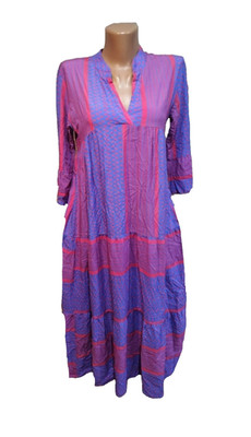 Hailys Women's Tiered Maxi Dress Size XS Blue Pink Boho Viscose Long Summer Dres