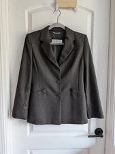 Max Mara Sz 6 Women's 100% Virgin Wool Gray-Brown 3-Button Blazer Shoulder Pads