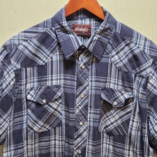 Wrangler Shirt Mens XL Blue Plaid Short Sleeve Western Snap Button Up Casual