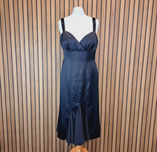 Elements Amanda Wakeley Satin Dress UK 14 Black Midi Flare Jewelled Party