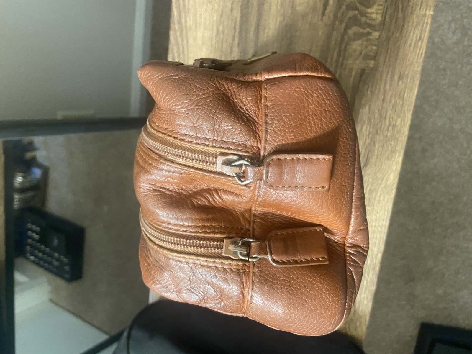 Prada Brown Leather Large Nylon Lined Vanity Dual… - image 6