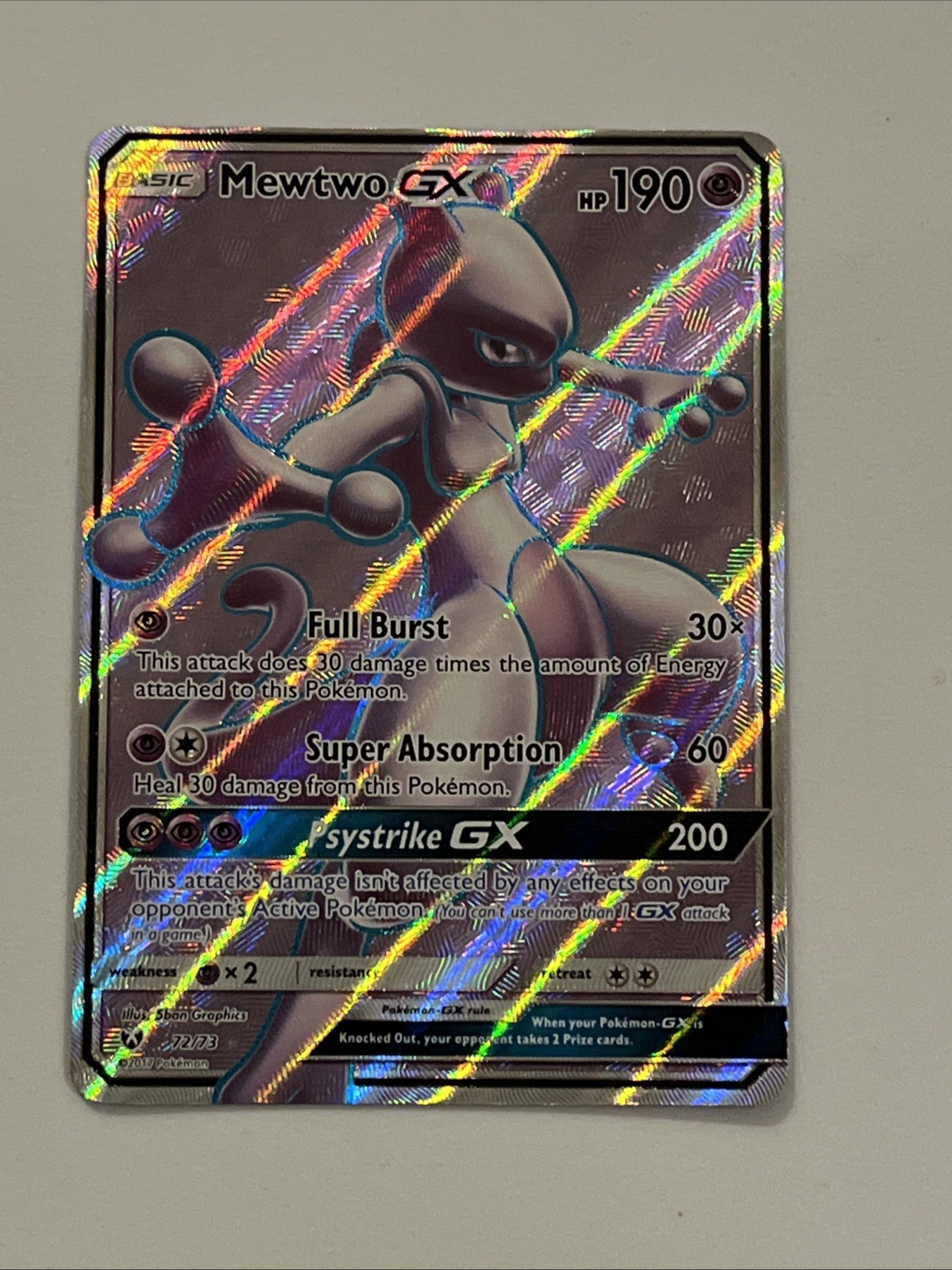 Pokemon Card Mewtwo GX 72/73 Shining Legends Holo Rare NM
