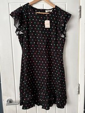 Image of Oasis Black Multi Polka Dot Ruffle Sleeve Dress, UK 14 BNWT