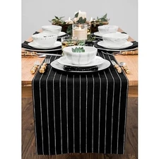  Linen Striped Table Runner 48 Inches - Pinstripe, 14 x 48 Inch Black & White
