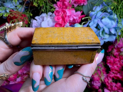 Yellow Jasper Jewelry Box with Hinged Lid ~ 3'' Long Vintage Hand-Crafted Ural M