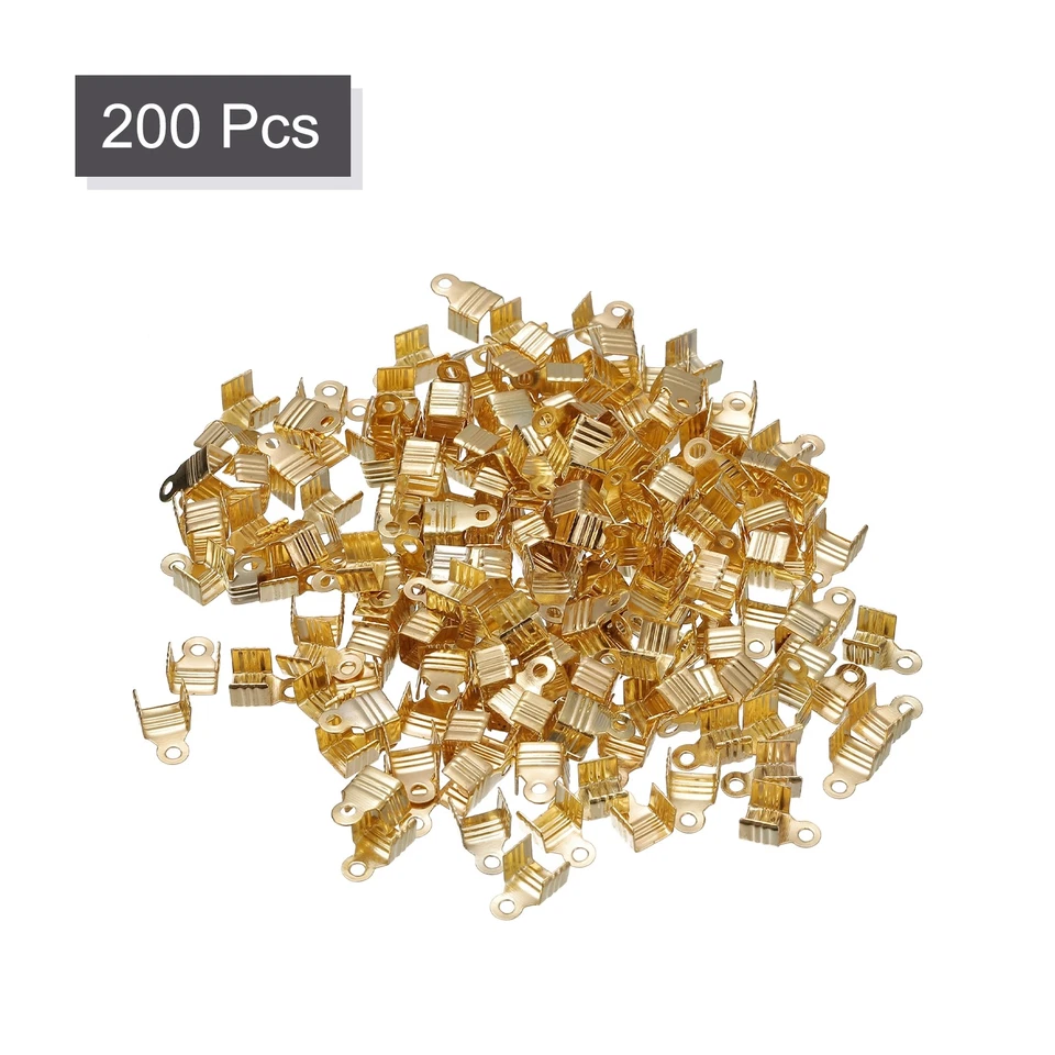 200Pcs Fold Over Cord Ends, 8x11mm Terminators Crimp End Tips Gold Tone Foto 3 de 4