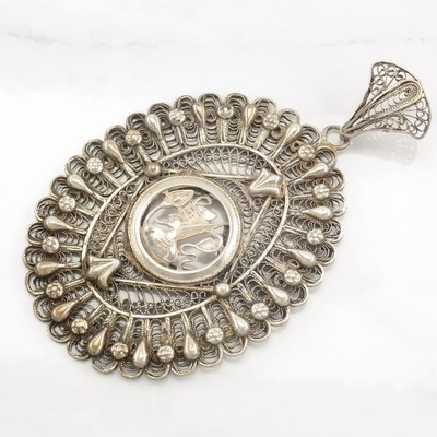 Archeological Revival Filigree Egyptian Sterling Silver Pendant