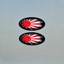 2x Japan Rising Sun Flag Fade to Black Oval Vinyl Sticker Decal For Car 75x38mm