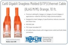 Tripp Lite Cat6 Gigabit Snagless Molded UTP Ethernet Cable RJ45 M/M 10 ft.