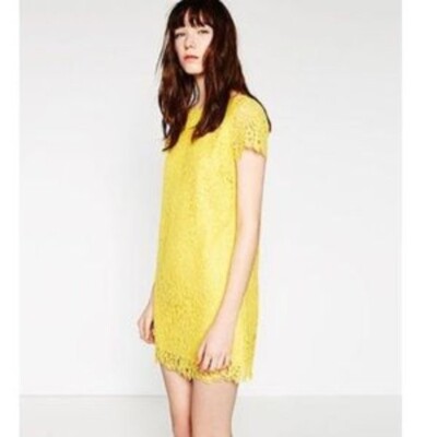 Zara Lace Shift Dress S Yellow