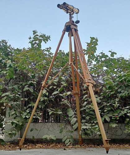 Nautical Brass Binoculars on Elegant Antique Vintage Floor Tripod Stand Maritime - Picture 4 of 15