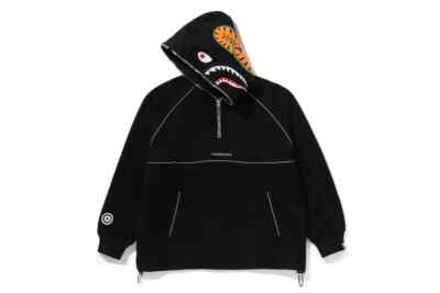 BAPE A BATHING APE SHARK LOGO HALF ZIP RELAXED FIT PULLOVER