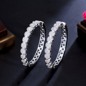 Authentic Mirco Inlay Cubic Zirconia Long Round Hoop Earrings Women Gold Plated CZ Jewelry