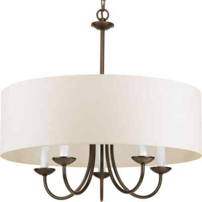 Progress Lighting 5-Light 21-1/2 in. Farmhouse Chandelier White Textured Linen