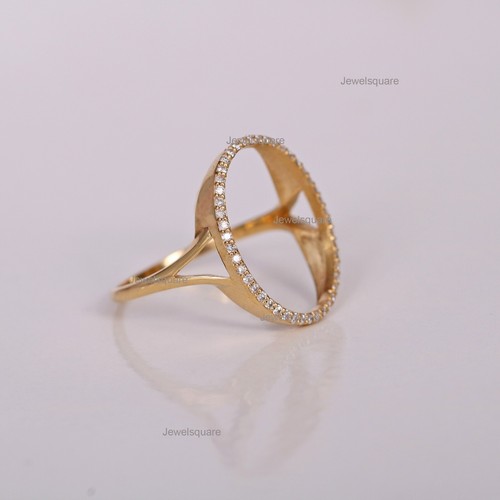 Oval Open Circle Natural Diamond Band Ring 14k Solid Gold Wedding Halo Ring - Picture 8 of 8