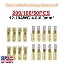 50/200Pcs Heat Shrink Spade Female Male Wire 12-10AWG Connector Crimp Terminals