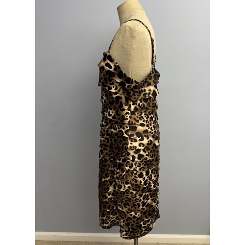 Y2K Evan Picone Women's 12 Slip Dress Animal Print Leopard Strappy Tiered Satin - Picture 4 of 14