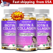 Hair Skin and Nails Vitamins | 60 Capsules | Biotin and Collagen | by Kenofor