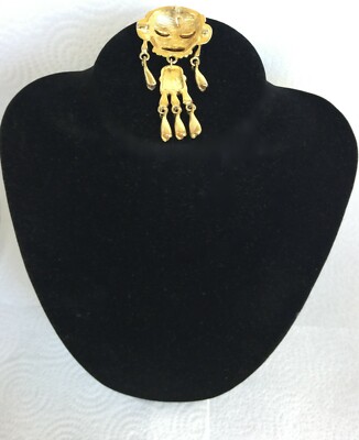 Pendentif Articulé En Métal Doré Style Années 80 Avec 5 Floches - Bijou Vintage D'occasion