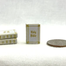 1:24 Scale WHITE HOLY BIBLE Dollhouse Miniature Book 1/2" Scale