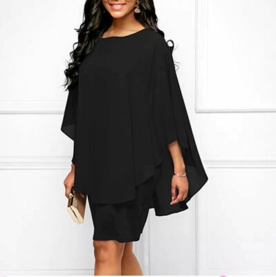 Closhion Women's Casual Black Overlay Round Neck Party Midi Dresses | eBay
