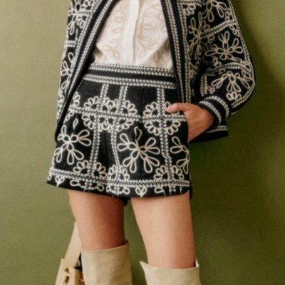 Sezane Carmen Shorts Black Ecru Embroidery Size 34 | eBay