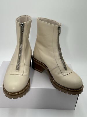 Bertuchi Front Zip Lug Sole Leather Moto Chelsea Boots Cream Spain Women's  8/39