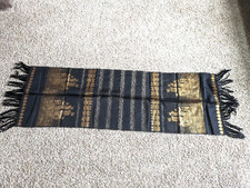 Vintage Black Chiffon Metallic Gold Thread Scarf Shawl Table Runner 24x66