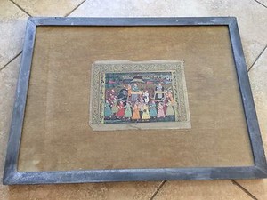 Antique India Hindu Handpainted on Paper with Metal Frame, 9" x 6 3/4" (Image)