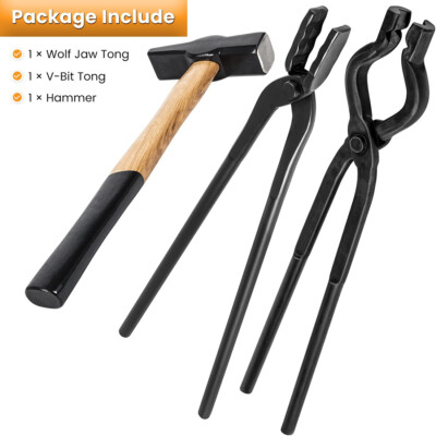 3pcs Knife Making Blacksmith Tongs 2.2 lbs Hammer Tools Set Bladesmith Forging