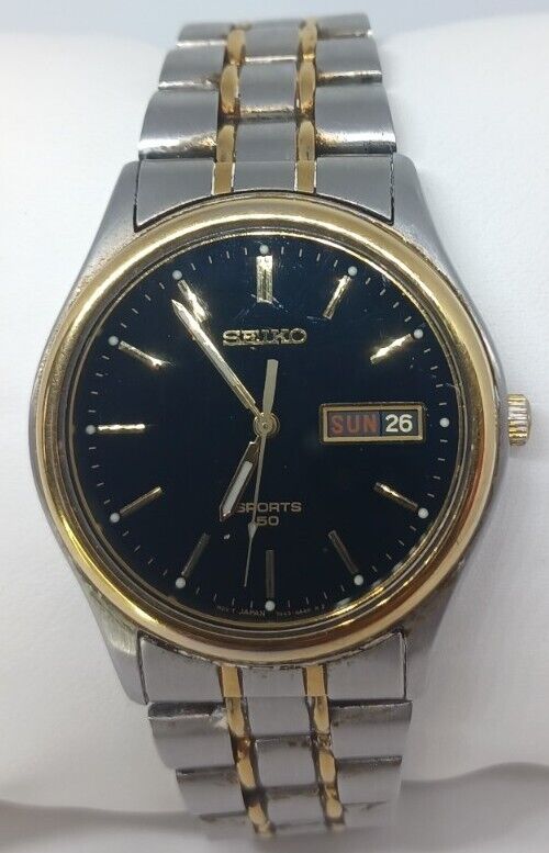Vtg Men Seiko 50 Sport Watch 7n43-9a00 Silver Gol Steel Case