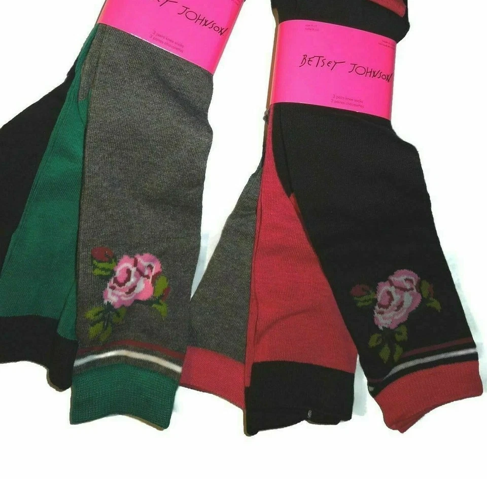 Pack de 6 calcetines hasta la rodilla Betsey Johnson - talla 9-11 - gris negro verde rojo Foto 2 de 4