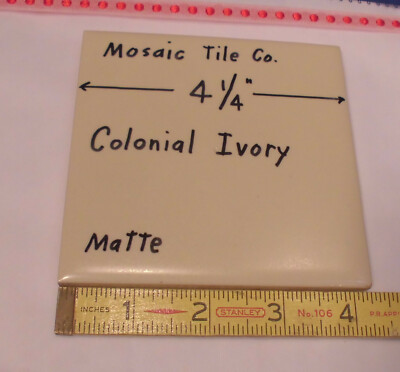 1 pc. *Colonial Ivory*  4-1/4'' Ceramic Tile by The Mosaic Tile Co. Vintage  NOS